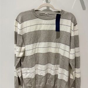 Eleventy Gray and Cream Striped Crewneck Sweater